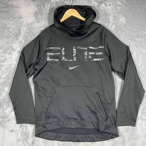 Nike Elite Dri FIT Hoodie Gray Camo Logo Athletic Pullover Men's L